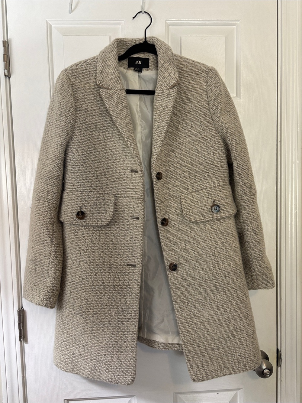 H&M Women's Beige-Cream Textured Pea Coat